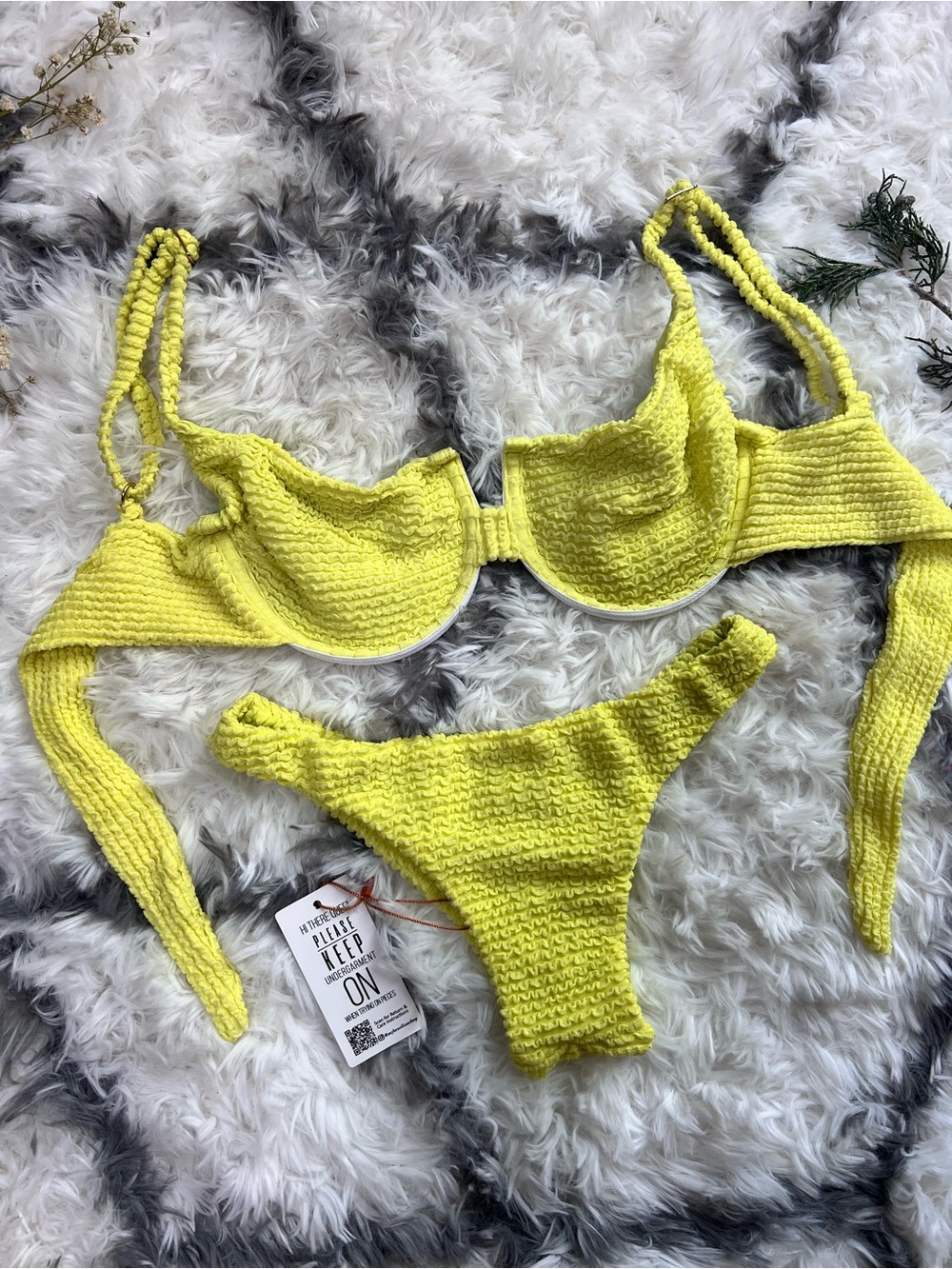 Textured Neon Yellow Underwire Bikini Set